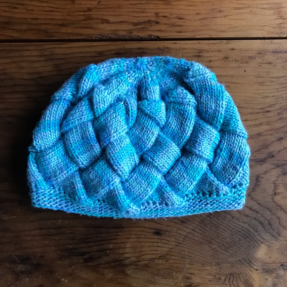 Blue hand knit beanie